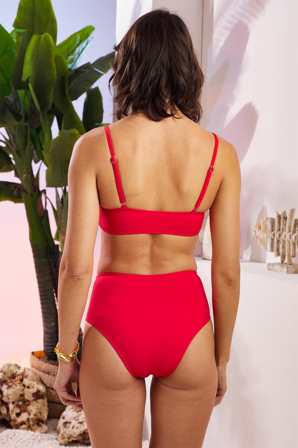 Pierre Cardin Omzu Zincir Detaylı Yüksekbel Bikini Takım 211202 Kırmızı