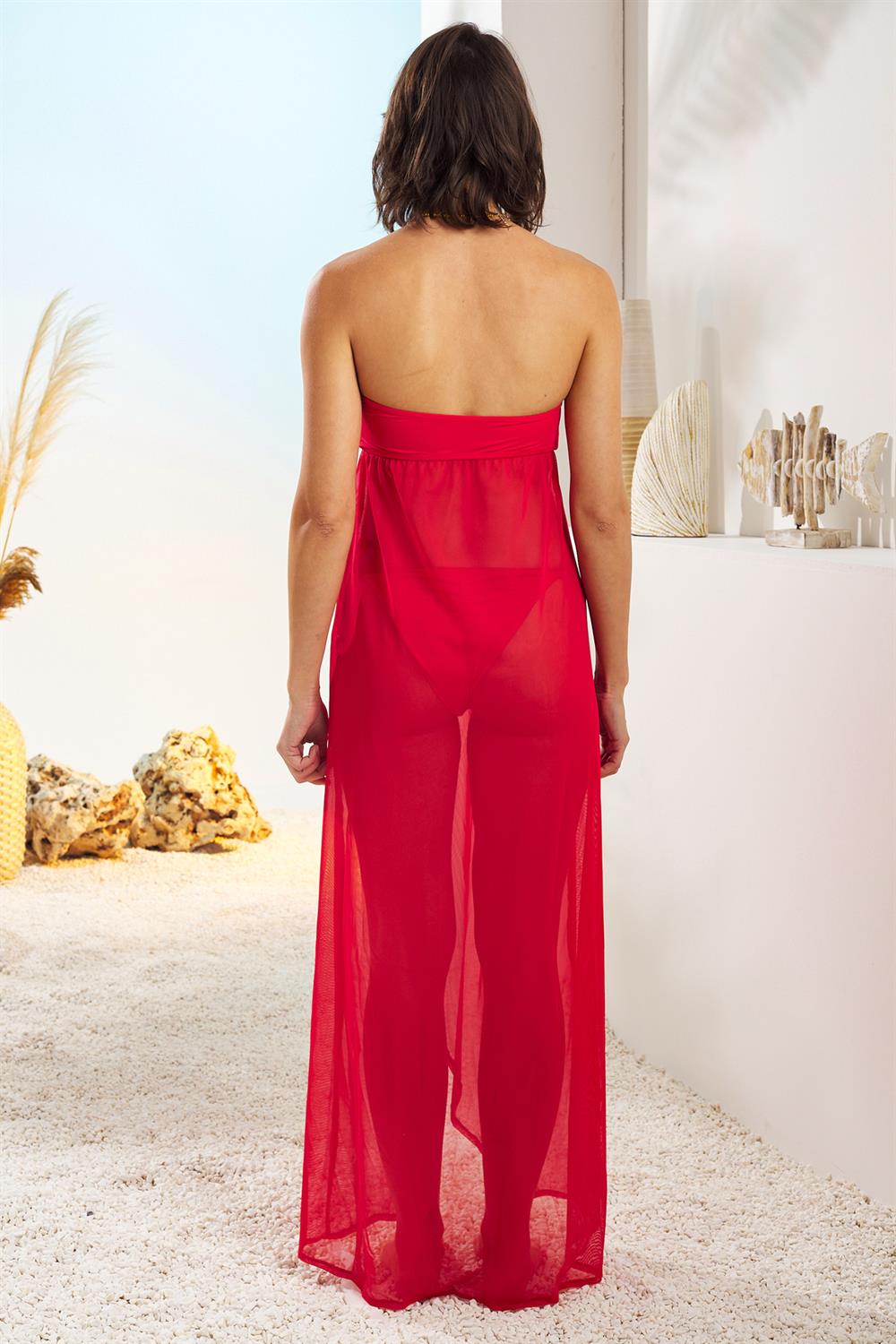 Pierre Cardin Straplez Elbise Pareo 211818 Kırmızı