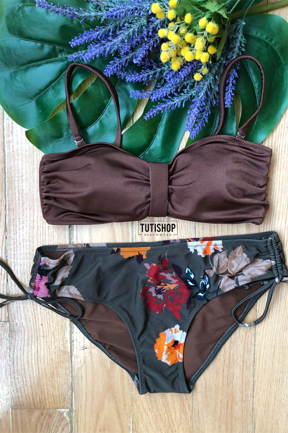 Pierre Cardin Soft Straplez Bikini Takım Kahverengi-Desenli 227326