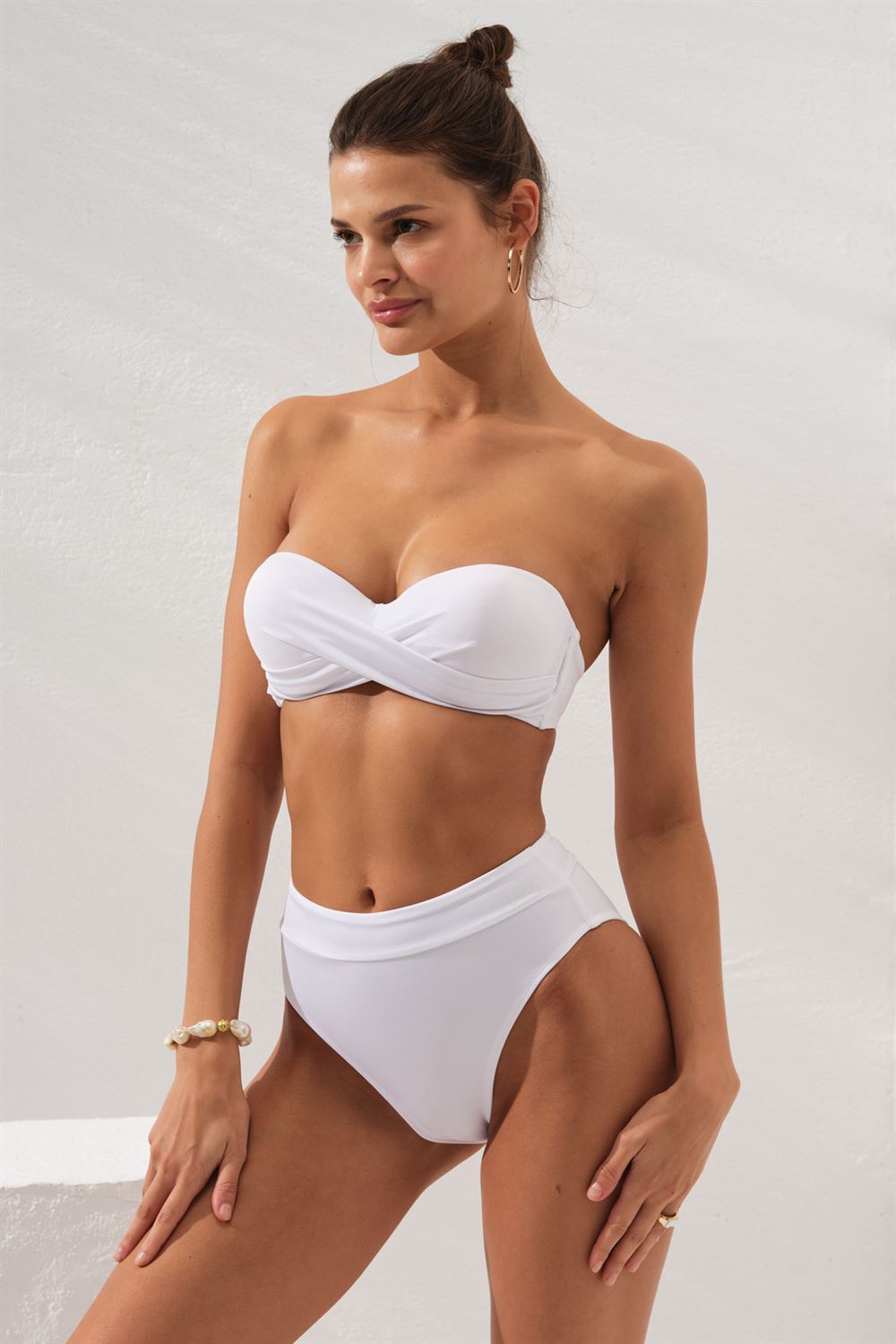 Pierre Cardin Bonie Dolgulu Straplez Yüksek Bel Bikini Takım Beyaz  231225