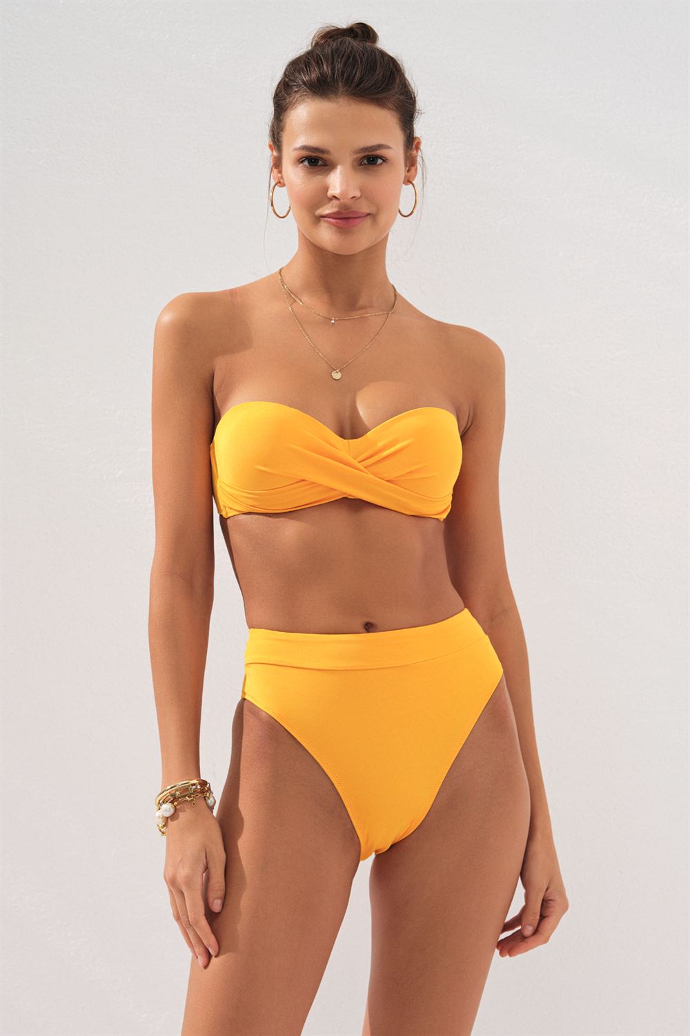 Pierre Cardin Bonie Dolgulu Straplez Yüksek Bel Bikini Takım Sarı 231225